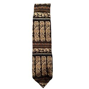 VTG DANIEL DE FASSON Handmade 100% Silk Neck Tie Black and Gold Ornate Baroque